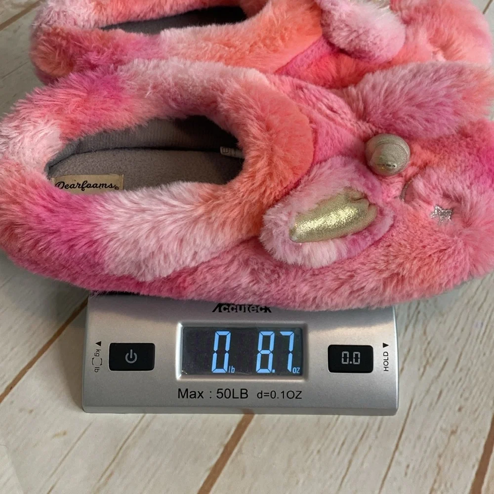 Dearfoams Pink and Orange Tie-Dye Soft Rubber Soled Pink Unicorn Slippers